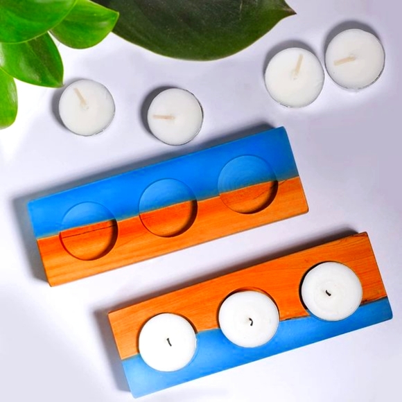 Wood Resin/Epoxy Tea Lights Candle Holder 3 Slot - Picture 6 of 11